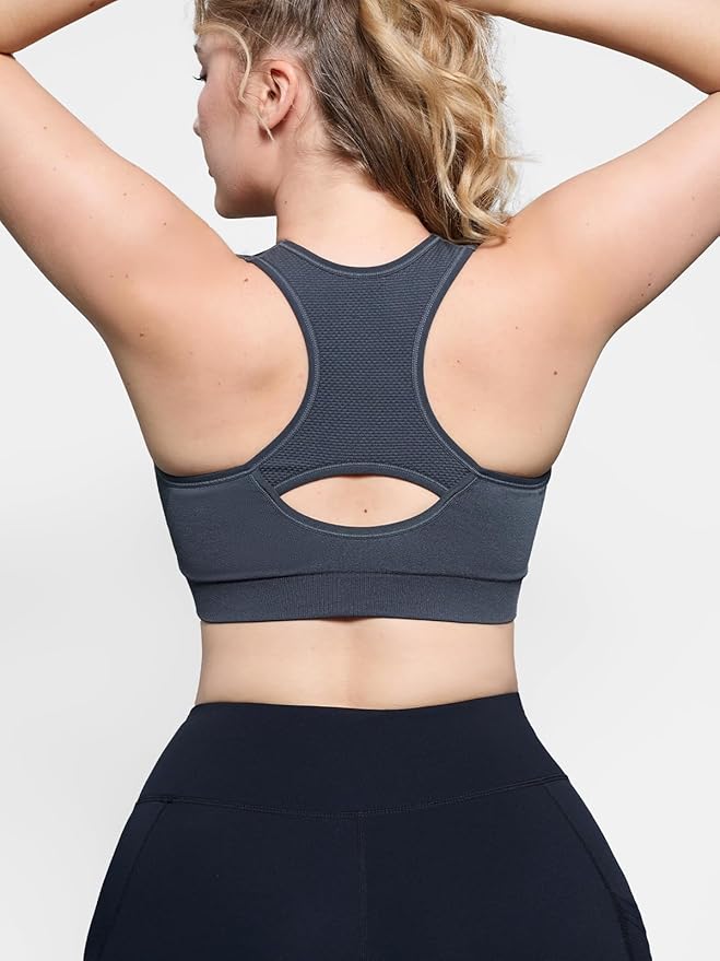 FITTIN Racerback Sports Bras for Women - Padded Comfortable Seamless Support for Yoga Workout Gym - for Plus Size Large Bust
