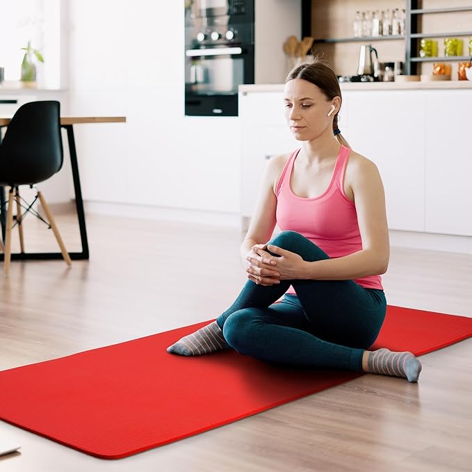 Fitvids Yoga Mat, 1/2-Inch Extra Thick High Density Exercise Mat, Anti-Tear Exercise Yoga Mat with Carrying Strap, Suitable for Various Yoga Exercises