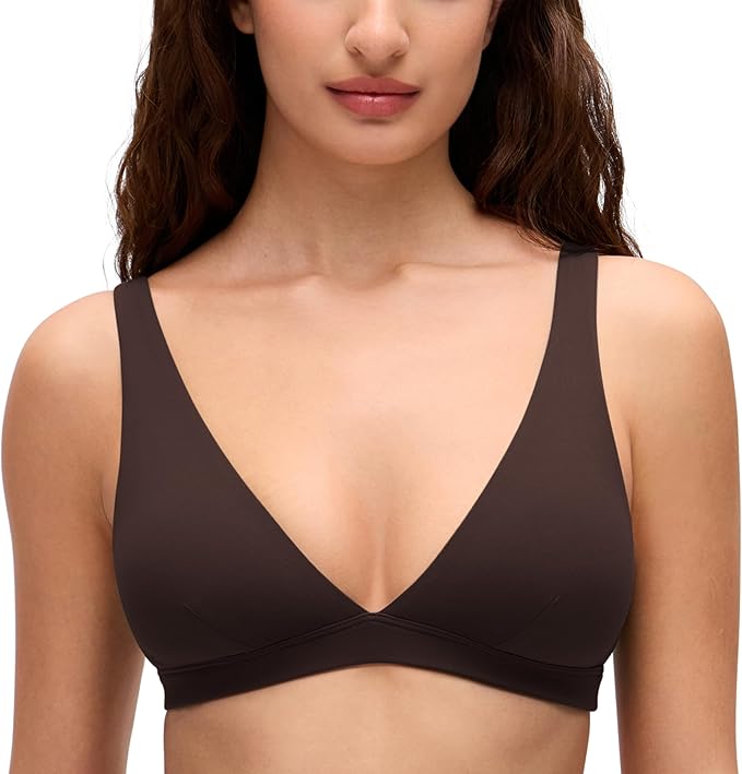 CRZ YOGA Butterluxe Soft Double Lined Deep V Neck Sports Bras for Women - Open Back Yoga Crop Top Casual Non Padded