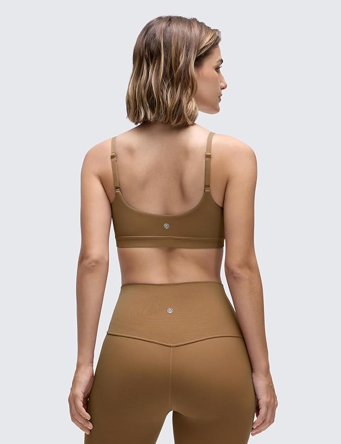 CRZ YOGA Butterluxe Adjustable Spaghetti Strap Sports Bras for Women - Scoop Neck Wireless Padded Yoga Workout Crop Top