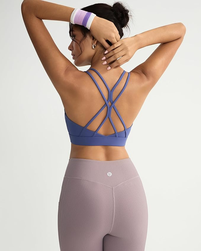 RUNNING GIRL Sports Bras for Women,Strappy Crisscross Back Padded Low Impact Running Sports Bra with Removable Cups