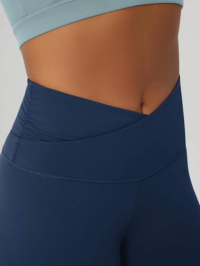 ODODOS Women's Cross Waist Yoga Leggings with Inner Pocket, 23"/25"/28" Gathered Crossover Workout Yoga Pants