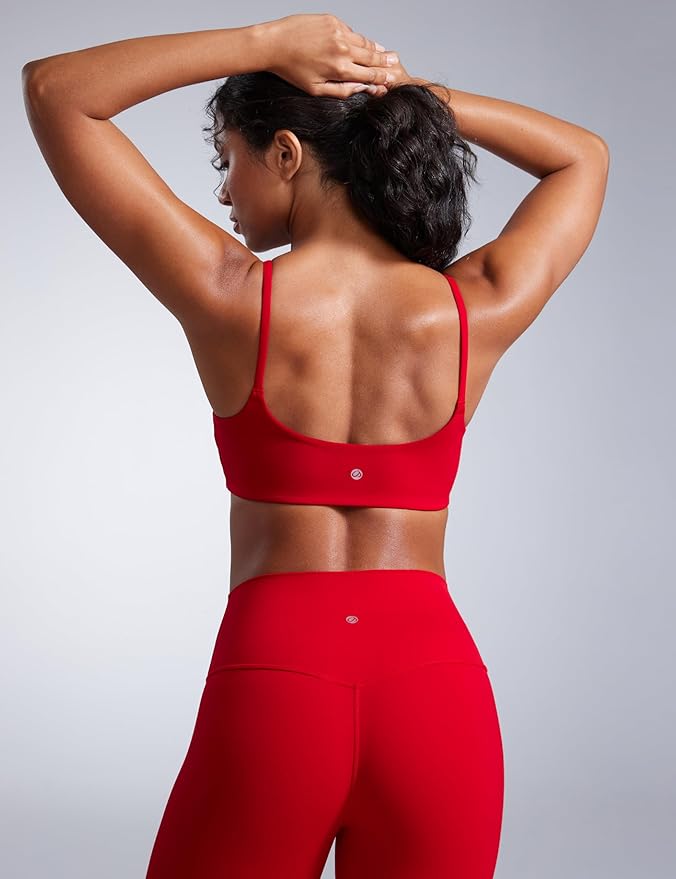 CRZ YOGA Butterbreeze Scoop Neck Sports Bras for Women - Spaghetti Straps Wireless Workout Padded Gym Cami Top