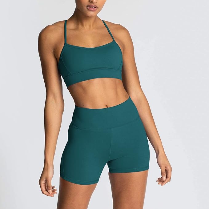 IMEKIS Women's Workout Sets 2 Piece Yoga Outfit High Waisted Biker Shorts Leggings Sports Bra Gym Fitness Clothes Tracksuit