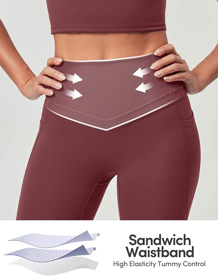 IUGA Compression Leggings with Pockets for Women Tummy Control Leggings No Front Seam Workout High Waist Yoga Pants