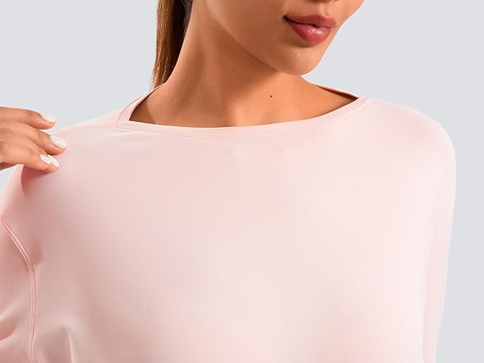 JOYSPELS Ice Silk Boat Neck Long Sleeve Workout Tops for Women Loose Fit Athletic Running Gym Yoga Shirts
