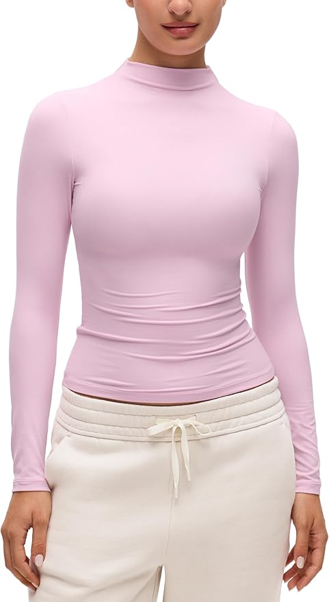 CRZ YOGA Softembrace Mock Neck Long Sleeve Shirts for Women - Casual Going Out Comfort Tops Soft Fitted Layer Underwear Tees