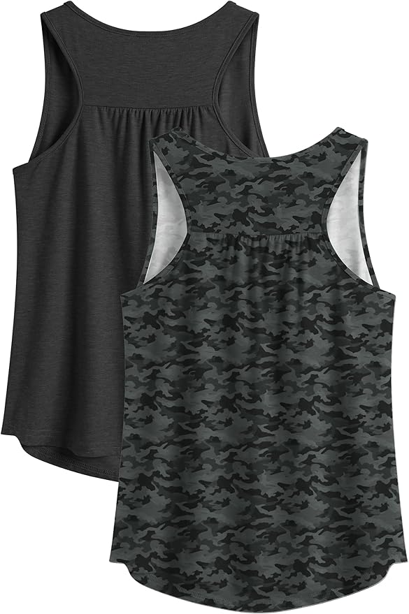 PINSPARK Workout Tops for Women Racerback Tank Tops Sleeveless Athletic Running Shirts Lightweight Yoga Gym Tank,2 Pack S-3XL