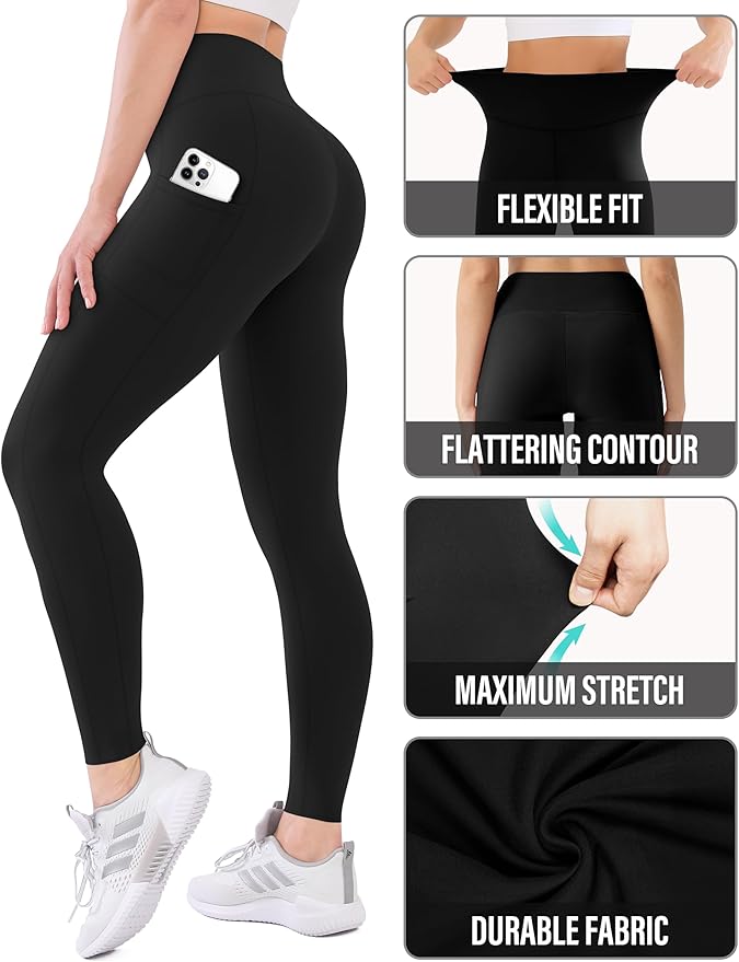 High Waisted Leggings with Pockets for Women Buttery Soft Full Length Capri Workout Yoga Pants