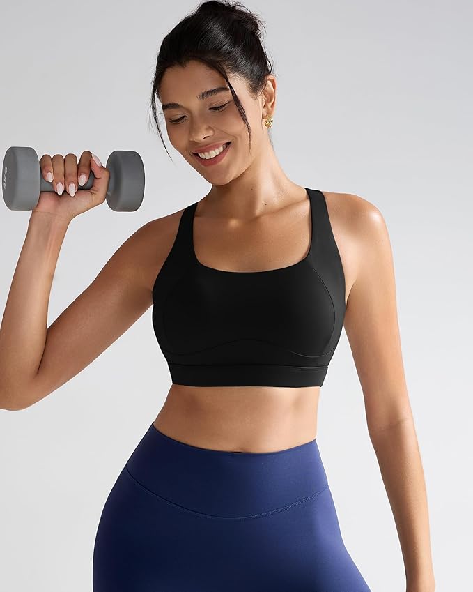 RUNNING GIRL Sports Bras for Women High Support,Racerback High Impact Grey Sports Bra Moulded Cup Workout Bra Push up