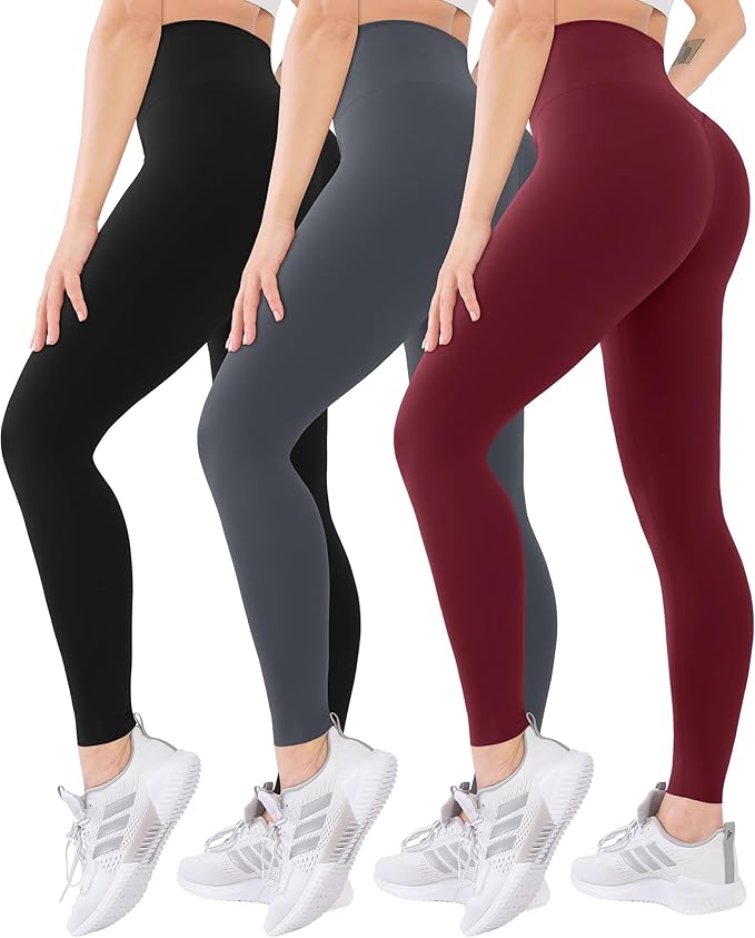 Blisset 3 Pack High Waisted Leggings for Women with Pockets Soft Active Tummy Control Pants for Yoga Running & Daily Wear