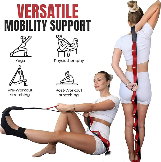Stretch Strap with Loops Physical Therapy - Full Body Exercise Straps for Stretching with Detachable Foot - Leg & Calf Stretcher for Plantar Fasciitis, Physical Therapy, Pain Relief, and Flexibility