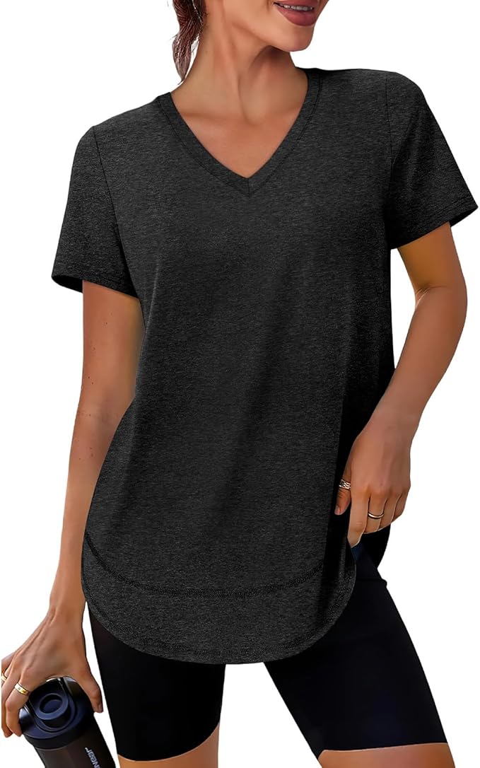 XIEERDUO Womens Workout Tops Short Sleeve Shirts Quick Dry Outfits for Hiking Running V Neck S-3XL