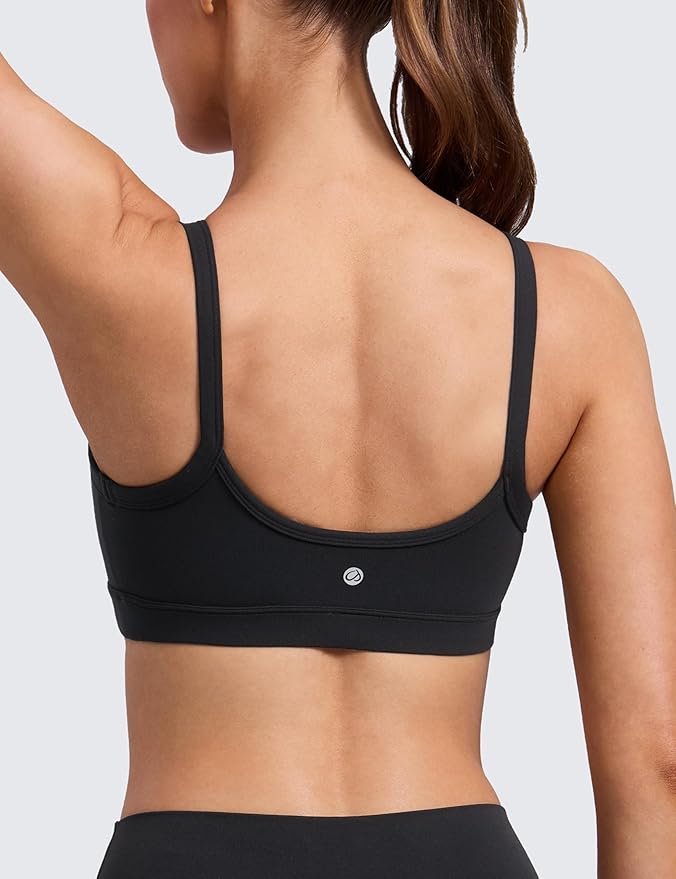 CRZ YOGA Butterlift Double Lined Scoop Neck Sports Bras for Women - Spaghetti Straps U Back Yoga Top Non Padded