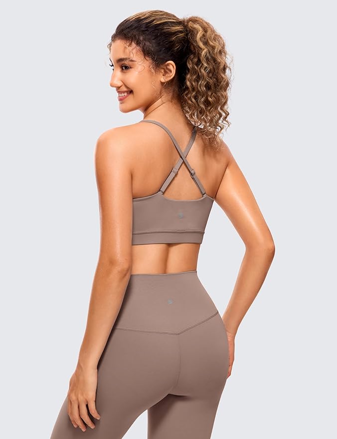 CRZ YOGA Butterluxe Womens Adjustable Spaghetti Thin Strap Sports Bra - Padded Wireless Square Neck Workout Yoga Clothes