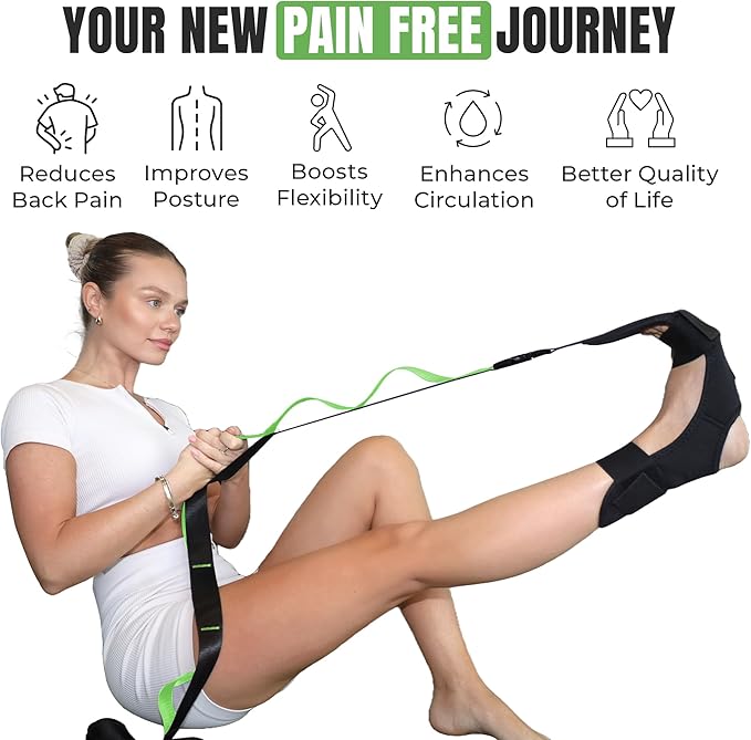 Stretch Strap with Loops Physical Therapy - Full Body Exercise Straps for Stretching with Detachable Foot - Leg & Calf Stretcher for Plantar Fasciitis, Physical Therapy, Pain Relief, and Flexibility