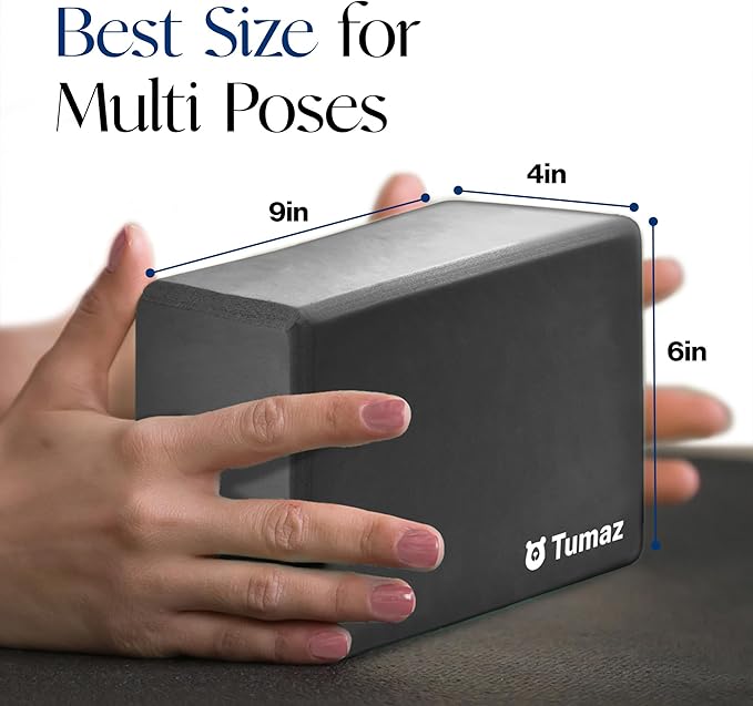 Tumaz Non-Slip Yoga Blocks 2-Pack - High Density/Lightweight EVA Foam & Natural Cork for Stability, Premium Set with E-Book Included