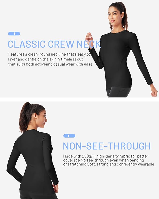 Runhit Women's Long Sleeve Compression Shirt Workout Tops Athletic Base Layer Gym Yoga Running Sports Gear Quick Dry UPF 50+