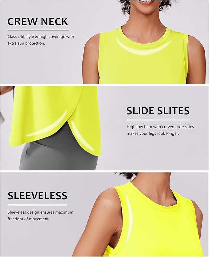 PINSPARK Workout Tank Tops Woman UPF 50+ Yoga Tanks Quick Dry Sleeveless Gym Shirts with Side Slits Loose Fit Athletic Top