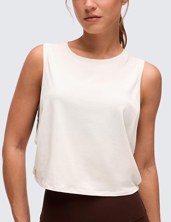 CRZ YOGA Pima Cotton Large Armhole Tank Tops for Women - Workout Sport Athletic Yoga Running Gym Loose Crop Sleeveless Shirts