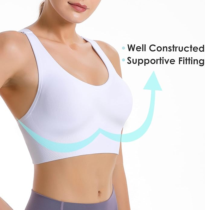 Evercute Sports Bras for Women Padded Medium Support Criss Cross Strappy Bra Seamless High Impact Yoga Exercise Athletic Bras