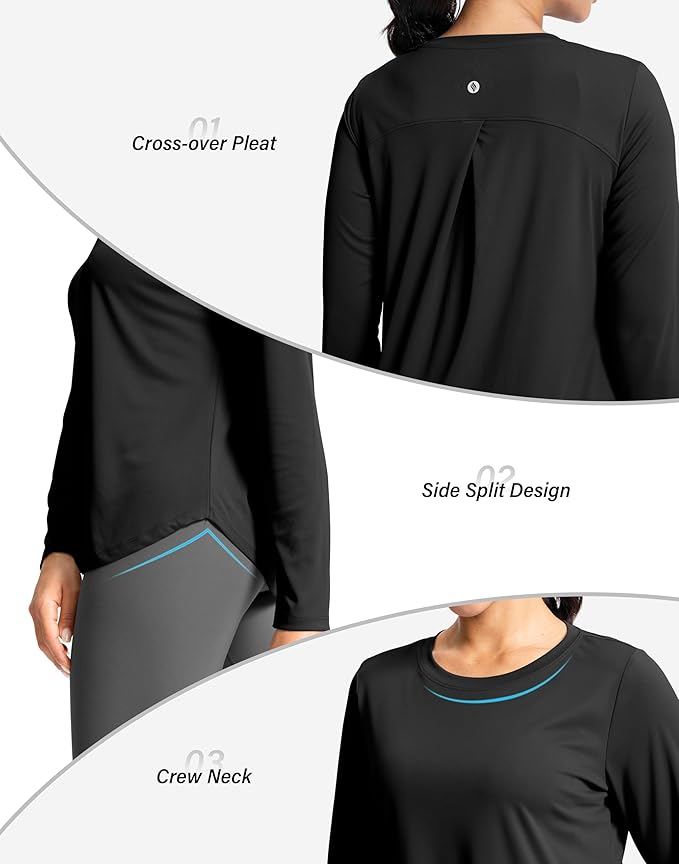 SANTINY Lightweight Long Sleeve Workout Tops for Women Breathable Gym Yoga Athletic Running Hiking Top UPF 50+ Sun Shirts