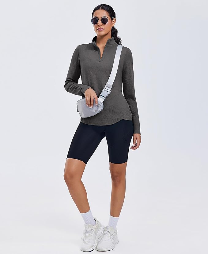 PINSPARK Workout Tops for Women Long Sleeve Athletic Shirt Quarter Zip Running Shirts Stretchy UPF 50+ Yoga Hiking Tee Top