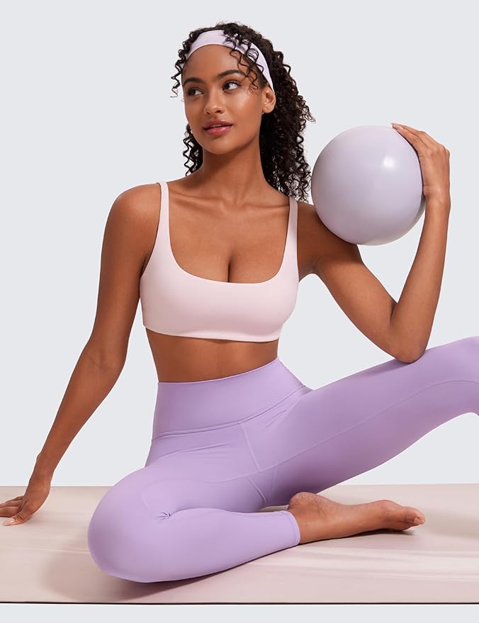 CRZ YOGA Butterluxe Square Neck Spaghetti Strap Sports Bras for Women - Low Coverage Yoga Wireless Padded Cami Crop Top