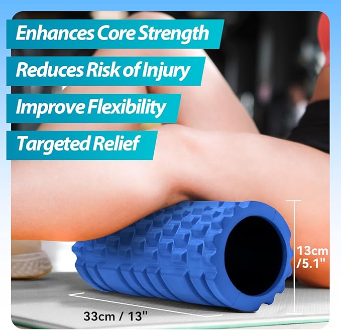 Krightlink Foam Roller for Deep Tissue Massage, 13" High Density Exercise Roller for Muscle Massage and Myofascial Trigger Point Release, Back Roller for Fitness, Yoga and Pilates (Blue)