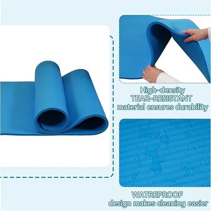 Fitvids Yoga Mat, 1/2-Inch Extra Thick High Density Exercise Mat, Anti-Tear Exercise Yoga Mat with Carrying Strap, Suitable for Various Yoga Exercises