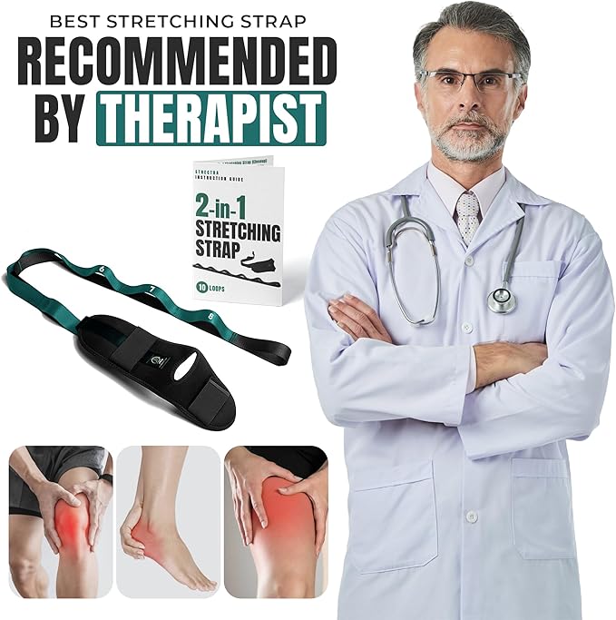 Stretch Strap with Loops Physical Therapy - Full Body Exercise Straps for Stretching with Detachable Foot - Leg & Calf Stretcher for Plantar Fasciitis, Physical Therapy, Pain Relief, and Flexibility