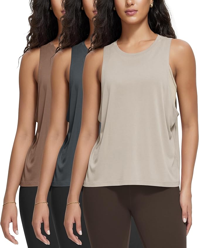 ODODOS 3-Pack Loose Tank Tops for Women Sleeveless Gym Athletic Workout Tops Yoga Shirts
