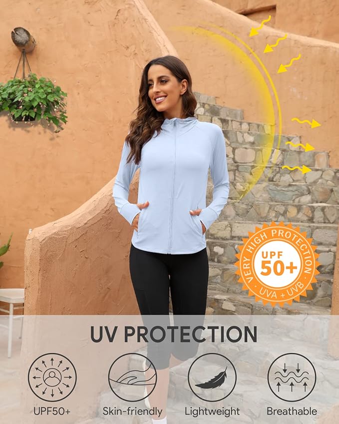 We1Fit Women's UPF 50+ Sun Protection Jacket Hoodie Sun Shirts Hiking Running Athletic Shirt