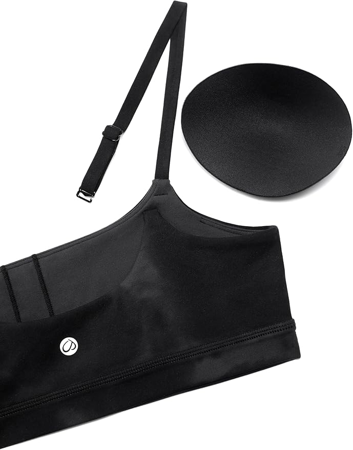 CRZ YOGA Butterluxe Adjustable Spaghetti Strap Sports Bras for Women - Scoop Neck Wireless Padded Yoga Workout Crop Top