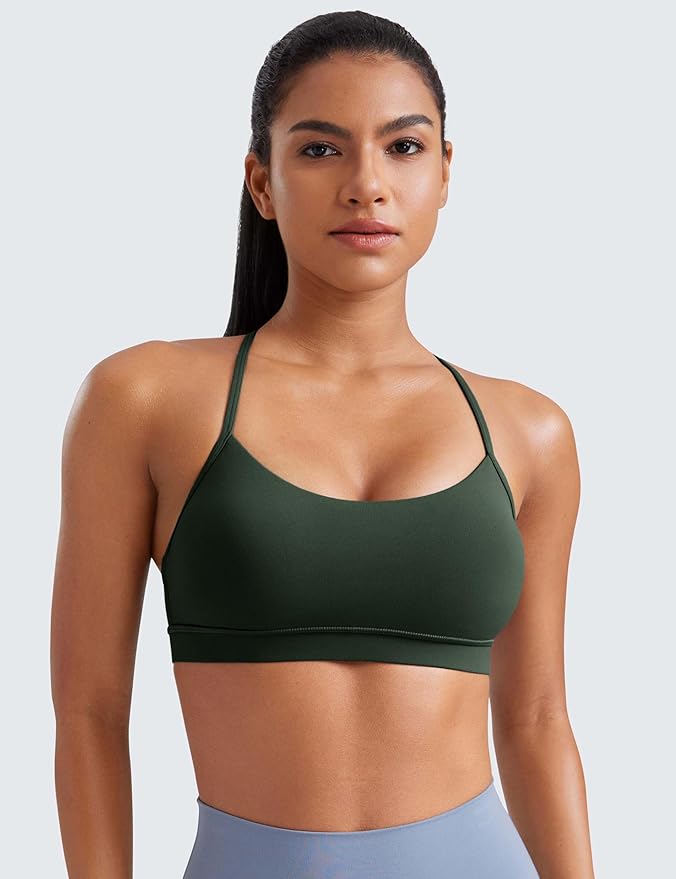 CRZ YOGA Butterluxe Y Back Sports Bras for Women - Padded Racerback Low Impact Spaghetti Thin Strap Workout Yoga Top