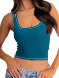 Danysu Women Rib Tank Top Padded Workout Top Square Neck Crop Tank Fitted Basic Cami Tops