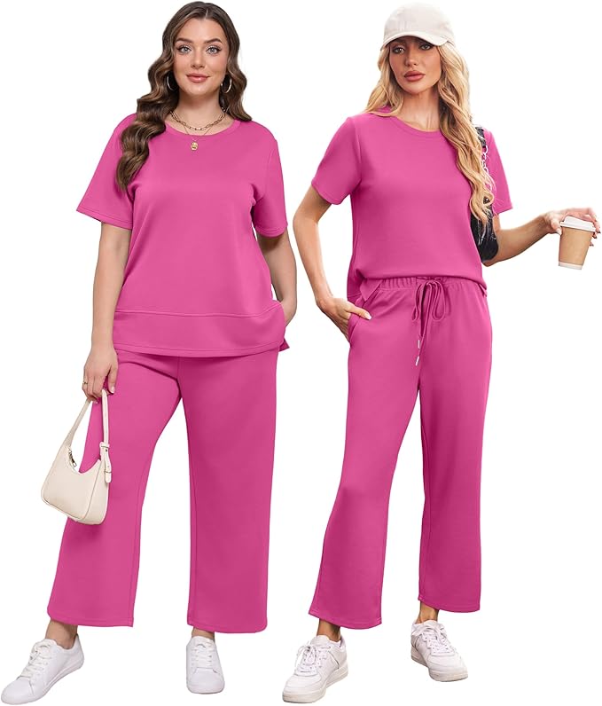 XIEERDUO Women's Side Slit Lounge Sets 2026 Fashion 2 Piece Travel Outfits Cozy Loungewear Wide Leg Tracksuits S-3XL