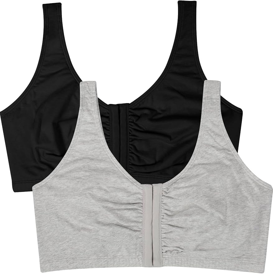 Fruit of the Loom Women's 96014PK Comfort Cotton Blend Front Close Sports Bra 2 Pack