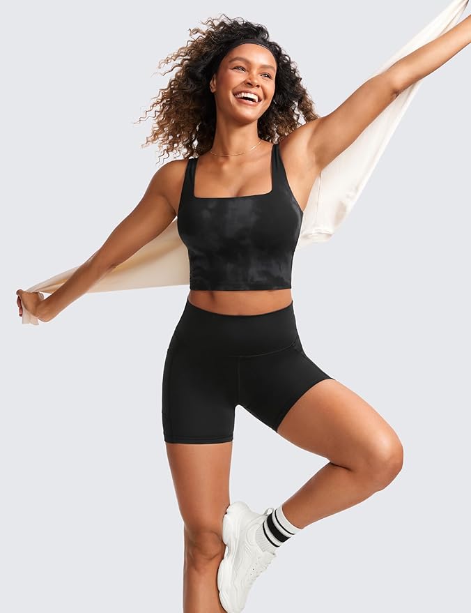 CRZ YOGA Butterluxe Square Neck Crop Tank Tops for Women - Workout Longline Sports Bras Padded Yoga Camisole