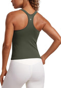 CRZ YOGA Seamless Ribbed Scoop Neck Tank Top for Women - Workout Racerback Padded Athletic Camisole with Built in Bra
