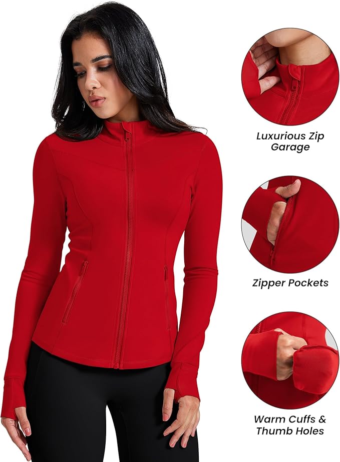 AVGO Womens Running Jackets Lightweight Slim Fit Workout Jacket Zip Up Athletic Track Gym Tops with Pockets & Thumb holes