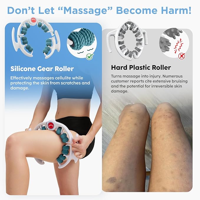 Cellulite Massage Tool - Lymphatic Drainage Massager - Muscle Roller, Deep Fascia Massage, Dimpled Skin Removal, Legs/Thighs/Buttocks, Anti-Cellulite Roller, Smooth Skin (14 Wheel - Green)