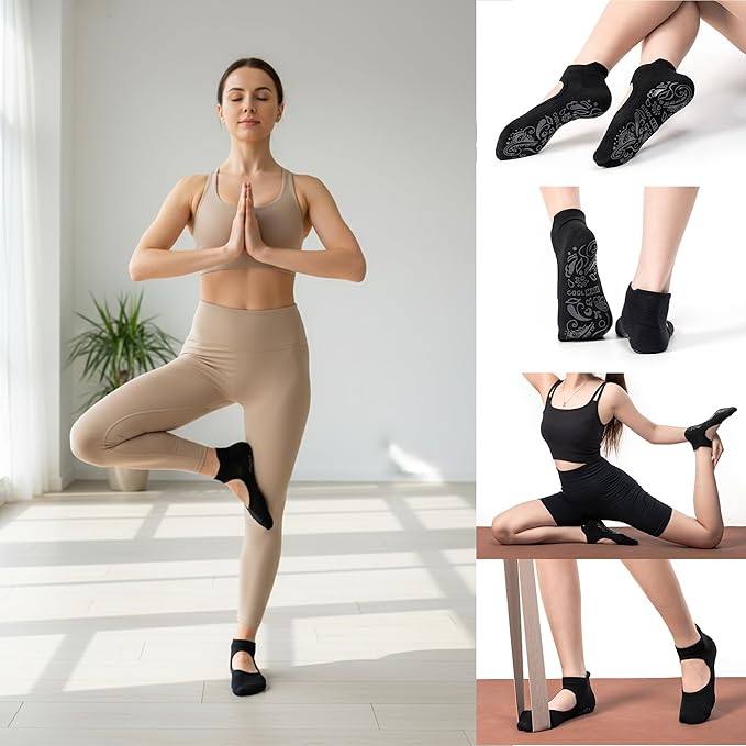 CoolMate Pilates Socks with Grips for Women, Yoga Socks, Crew Non Slip Women for Barre, Pilates Gifts for Women