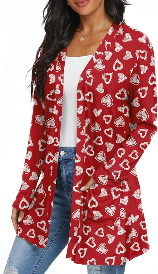 Womens Casual Lightweight with Pocketes Long Sleeve Open Front Cardigan
