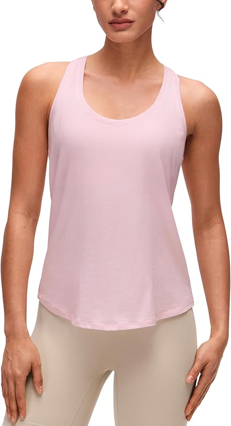 CRZ YOGA Pima Cotton Racerback Tank Tops for Women - Workout Athletic Casual Soft Scoop Neck Sleeveless Shirts