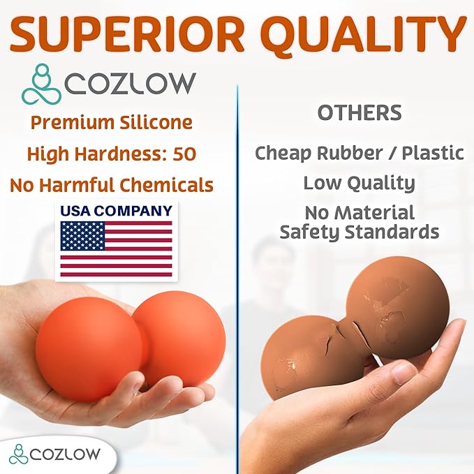COZLOW Double Lacrosse Silicone Massage Ball - Energizing Orange - Peanut Trigger Point Roller for Mobility, Deep Tissue Therapy, Myofascial Release - Acupressure Tool for Muscle Pain Relief