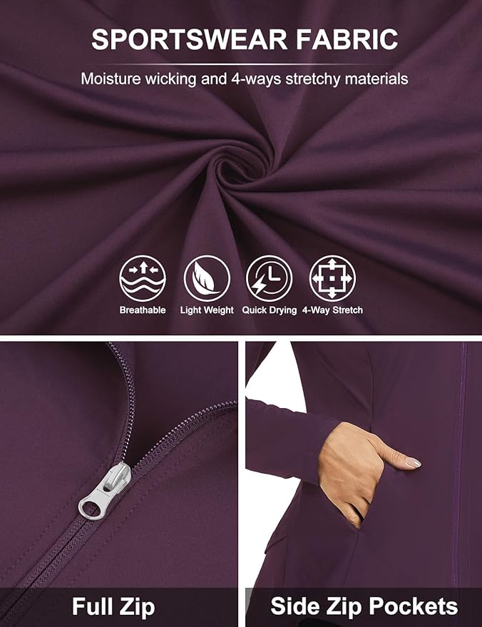 LURANEE Women's Golf Athletic Jackets with Pleated Tennis Skirt Hem Lightweight Full Zip Long Sleeve Shirts with Pockets