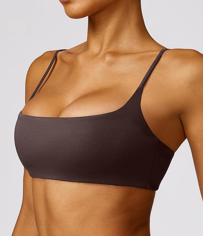Comper Women's Sports Bra with Thin Straps Stretchy Wirefree Workout Bras Lightweight Workouts Bralette with Removable Pads