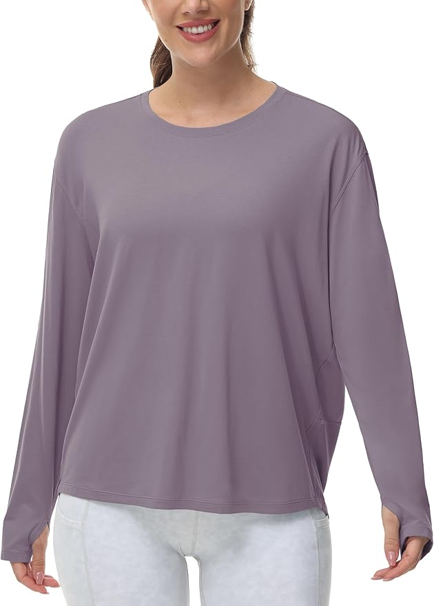 THE GYM PEOPLE Women's Long Sleeve Workout Shirts Back Loose Fit Running Tee Tops with Thumb Hole