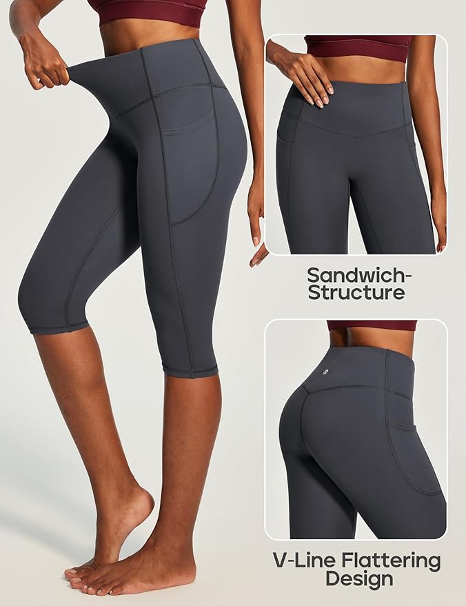 Heathyoga Capri Leggings with Pockets for Women Tummy Control Knee Length Leggings Yoga Pants Women Capri Pants Workout
